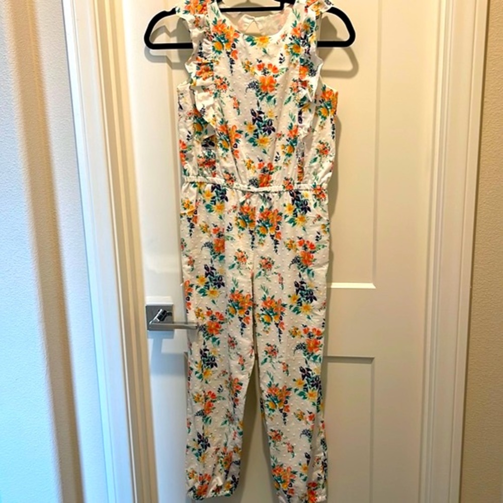 Janie and Jack girls white floral jumpsuit Size 12